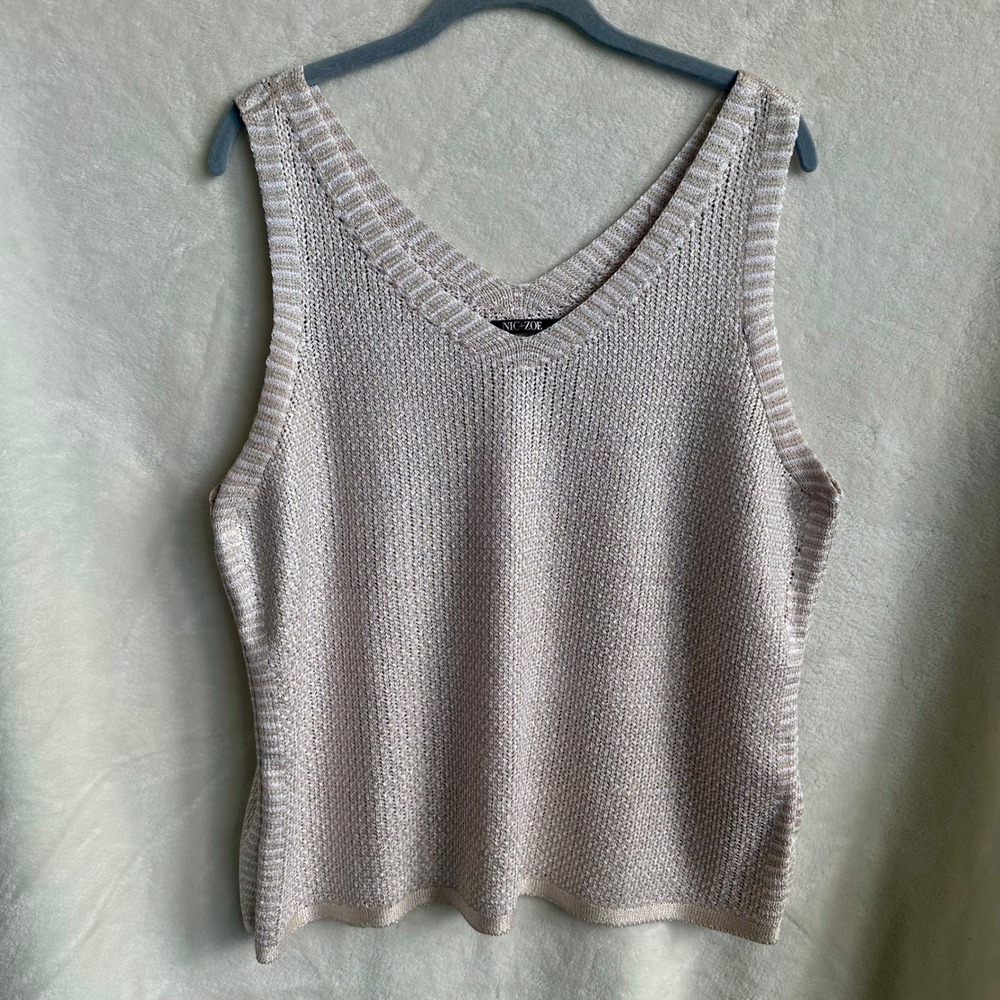 NIC+ZOE Primrose Metallic Shaker Knit Sweater Tank Top V-Neck XXL 20
